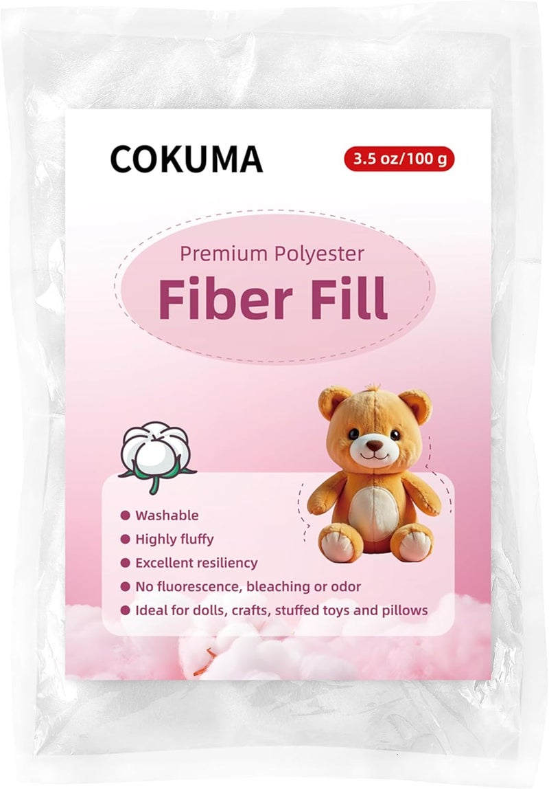 COKUMA Polyfill Stuffing, Premium Poly Filling Stuffing for Stuffed Animals, Soft and Fluffy for Craft, Crochet, Cloud Decorations, Machine Washable Fiberfill Stuffing, 3.5oz/100g - Image 1